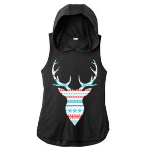 Ugly Christmas Pattern Deer Ladies PosiCharge Tri-Blend Wicking Draft Hoodie Tank