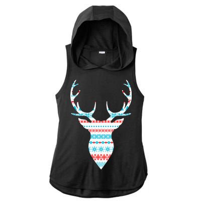 Ugly Christmas Pattern Deer Ladies PosiCharge Tri-Blend Wicking Draft Hoodie Tank