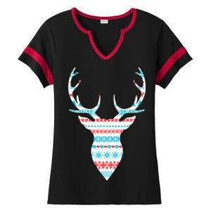 Ugly Christmas Pattern Deer Ladies Halftime Notch Neck Tee