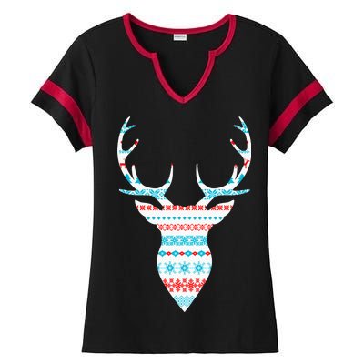 Ugly Christmas Pattern Deer Ladies Halftime Notch Neck Tee