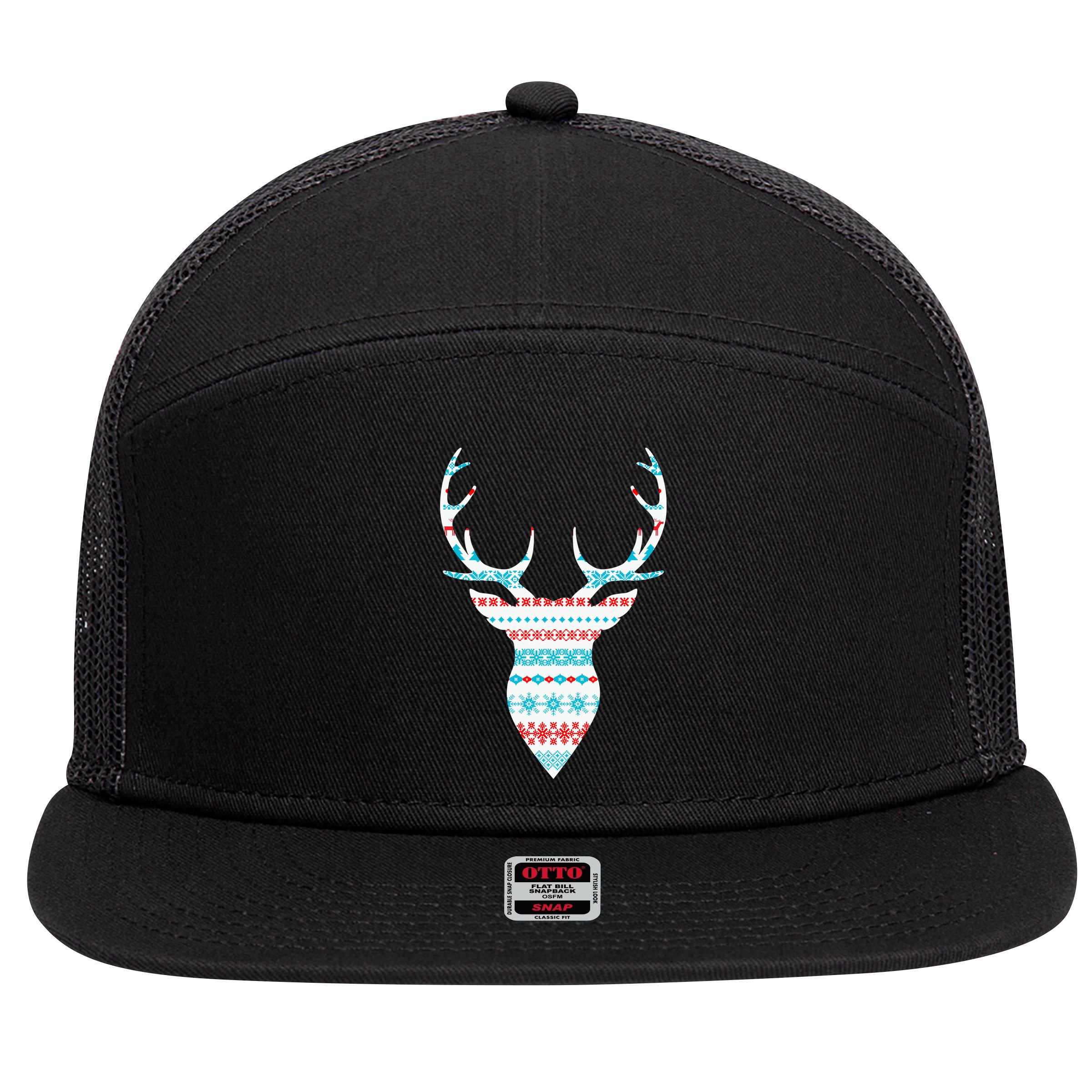 Ugly Christmas Pattern Deer 7 Panel Mesh Trucker Snapback Hat