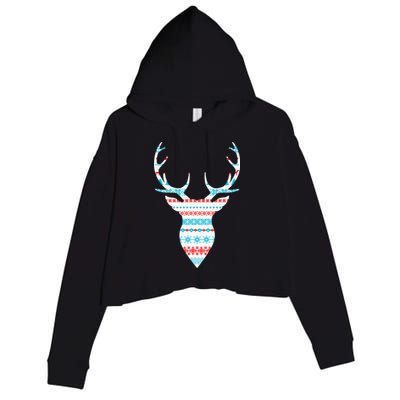 Ugly Christmas Pattern Deer Crop Fleece Hoodie