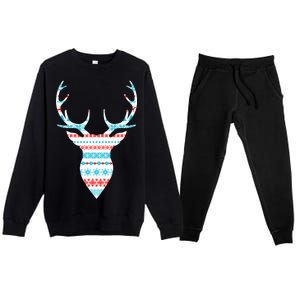 Ugly Christmas Pattern Deer Premium Crewneck Sweatsuit Set