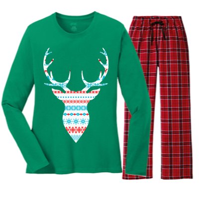 Ugly Christmas Pattern Deer Women's Long Sleeve Flannel Pajama Set 