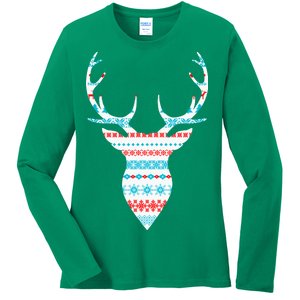 Ugly Christmas Pattern Deer Ladies Long Sleeve Shirt