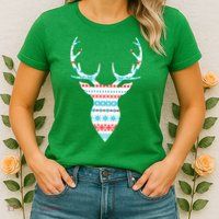 Ugly Christmas Pattern Deer Womens T-Shirt