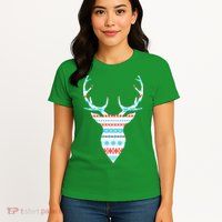 Ugly Christmas Pattern Deer Womens T-Shirt