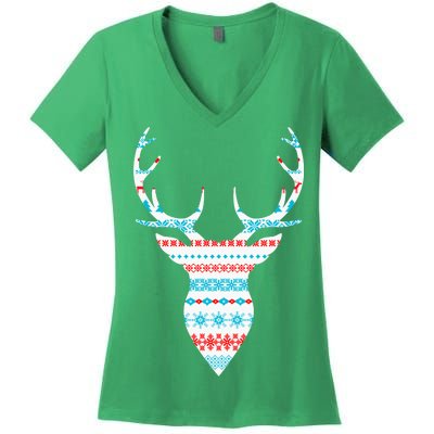 Ugly Christmas Pattern Deer Women's V-Neck T-Shirt