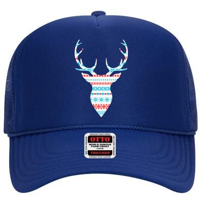 Ugly Christmas Pattern Deer High Crown Mesh Back Trucker Hat