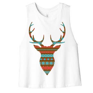 Ugly Christmas Pattern Deer Women's Racerback Cropped Tank