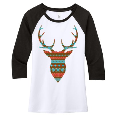 Ugly Christmas Pattern Deer Women's Tri-Blend 3/4-Sleeve Raglan Shirt