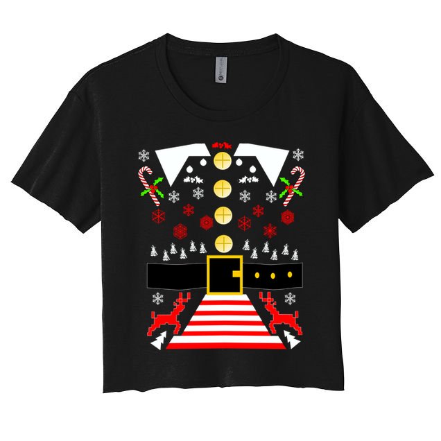 Ugly Christmas Sweater Elf Costume Women's Crop Top Tee