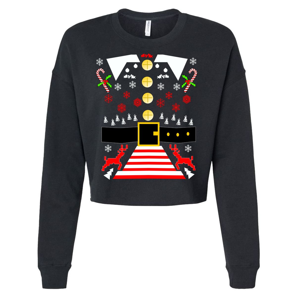 Ugly Christmas Sweater Elf Costume Cropped Pullover Crew
