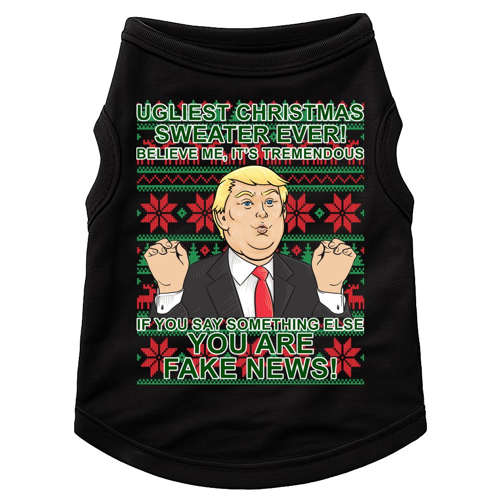 Ugly Christmas Sweater Fake News Trump Doggie Tank