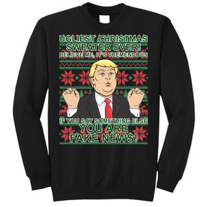 Ugly Christmas Sweater Fake News Trump Sweatshirt