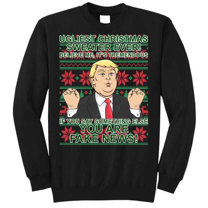 Ugly Christmas Sweater Fake News Trump Sweatshirt