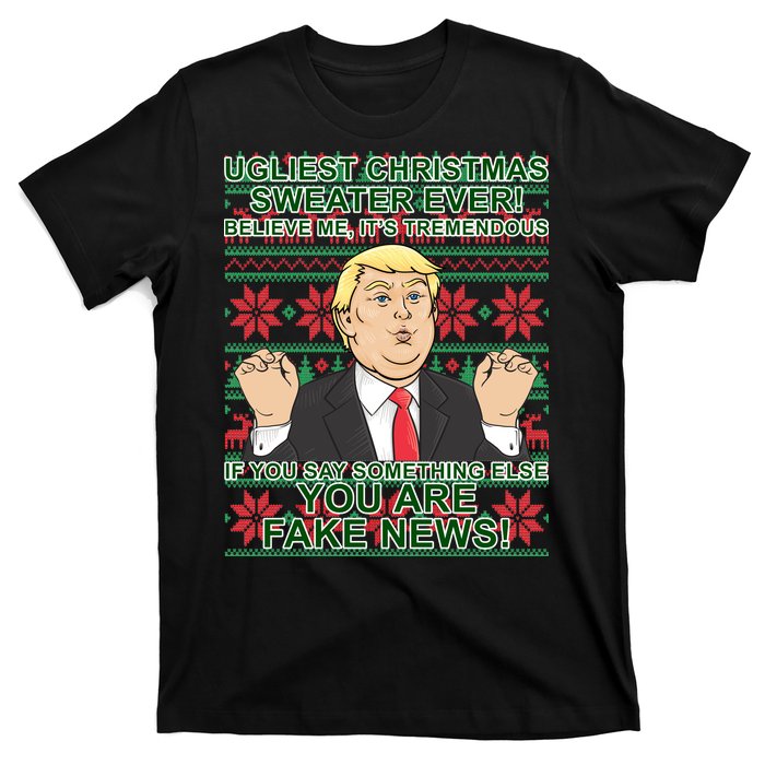 Ugly Christmas Sweater Fake News Trump T-Shirt