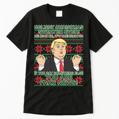 Ugly Christmas Sweater Fake News Trump Tall T-Shirt