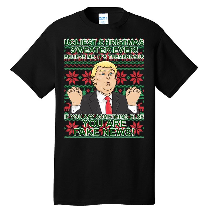 Ugly Christmas Sweater Fake News Trump Tall T-Shirt