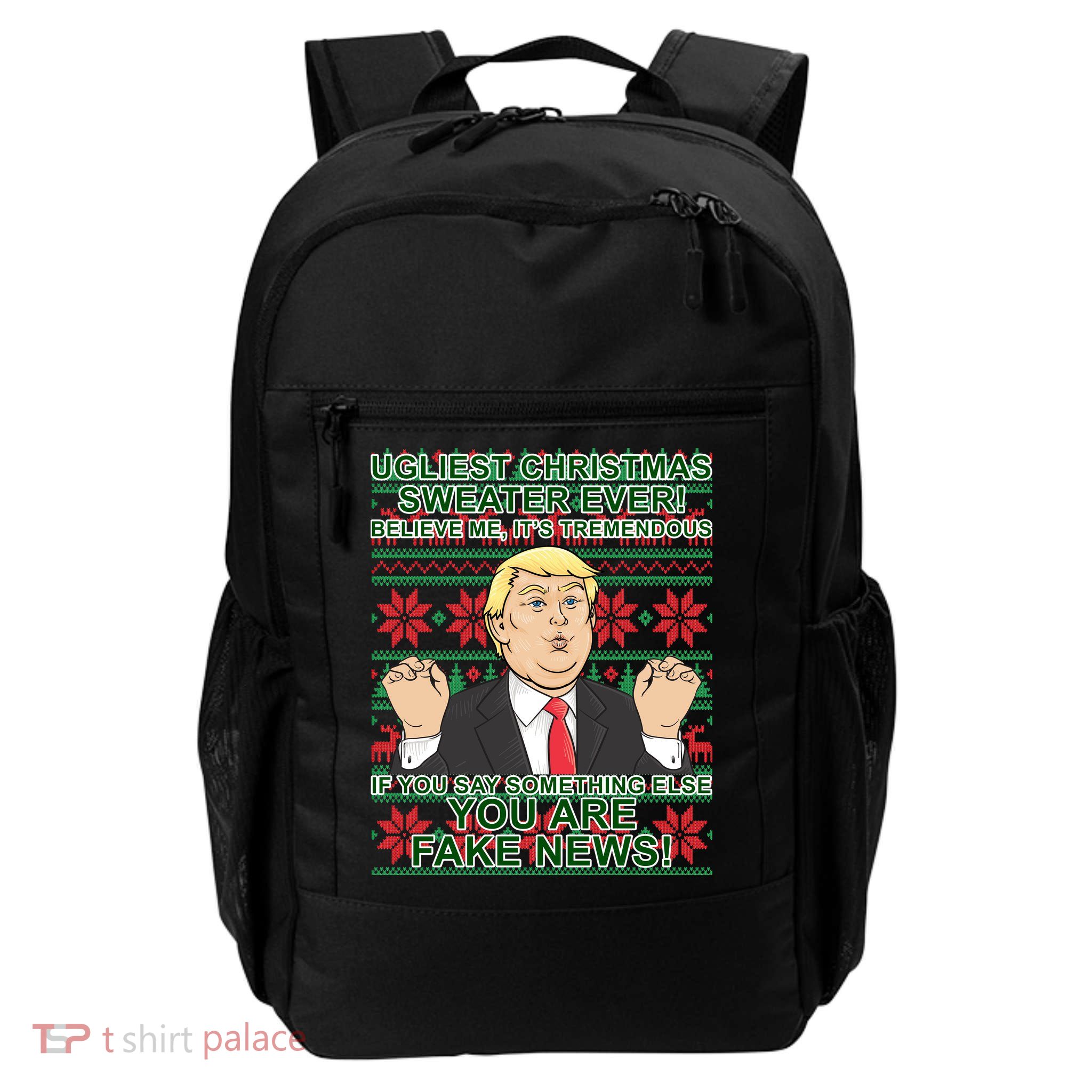 Ugly Christmas Sweater Fake News Trump Backpack