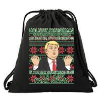 Ugly Christmas Sweater Fake News Trump Drawstring Bag