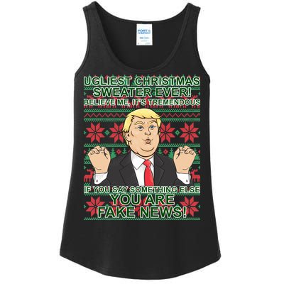 Ugly Christmas Sweater Fake News Trump Ladies Essential Tank