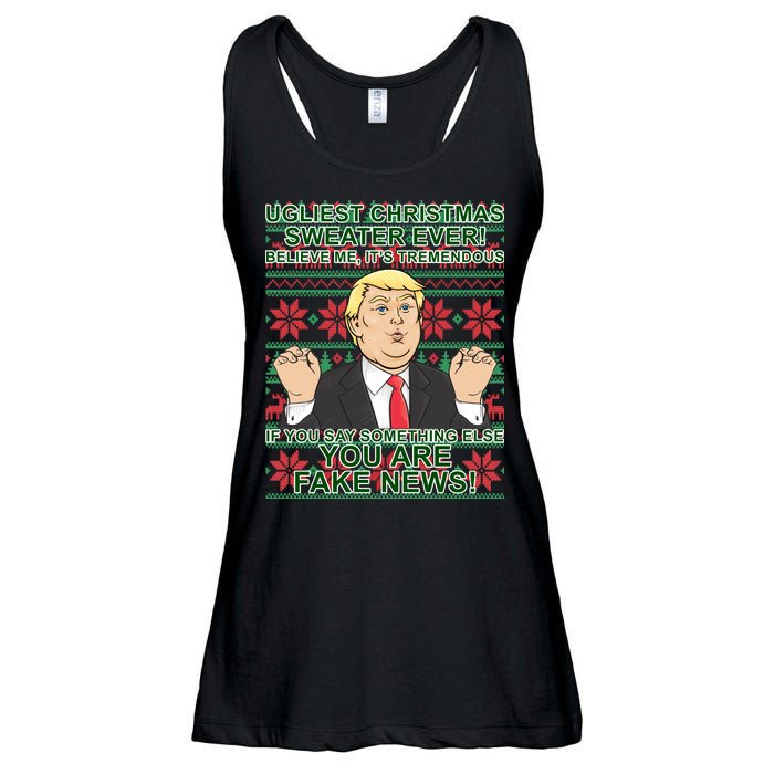 Ugly Christmas Sweater Fake News Trump Ladies Essential Flowy Tank