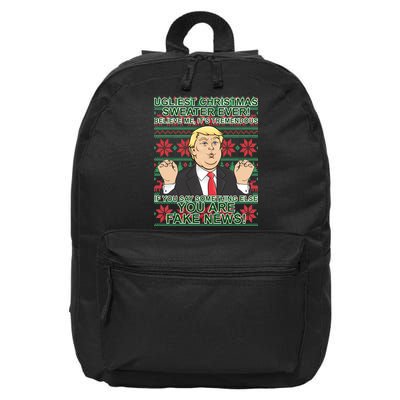 Ugly Christmas Sweater Fake News Trump 16 in Basic Backpack