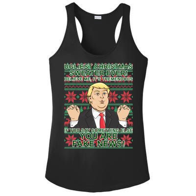 Ugly Christmas Sweater Fake News Trump Ladies PosiCharge Competitor Racerback Tank