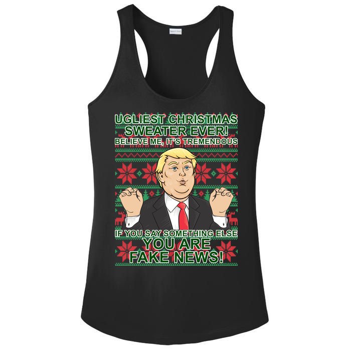 Ugly Christmas Sweater Fake News Trump Ladies PosiCharge Competitor Racerback Tank