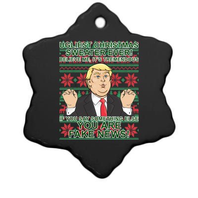 Ugly Christmas Sweater Fake News Trump Ceramic Star Ornament