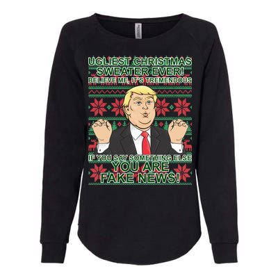 Ugly Christmas Sweater Fake News Trump Womens California Wash Sweatshirt