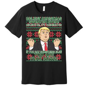 Ugly Christmas Sweater Fake News Trump Premium T-Shirt