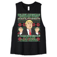 Ugly Christmas Sweater Fake News Trump Women's Racerback Cropped Tank