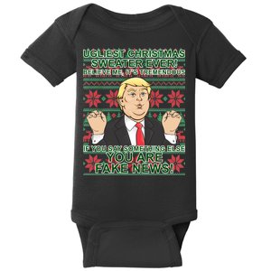 Ugly Christmas Sweater Fake News Trump Baby Bodysuit