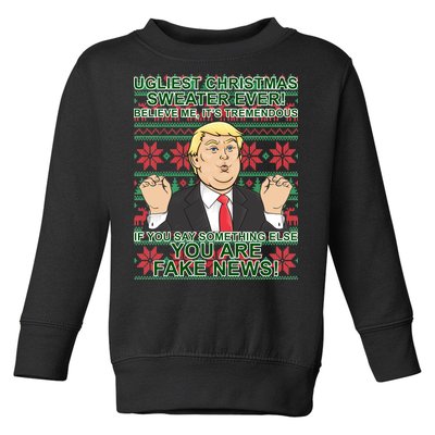 Ugly Christmas Sweater Fake News Trump Toddler Sweatshirt