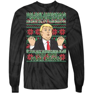 Ugly Christmas Sweater Fake News Trump Tie-Dye Long Sleeve Shirt