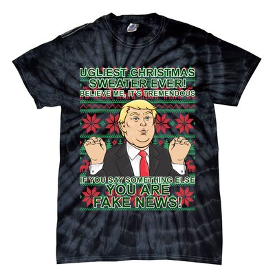Ugly Christmas Sweater Fake News Trump Tie-Dye T-Shirt
