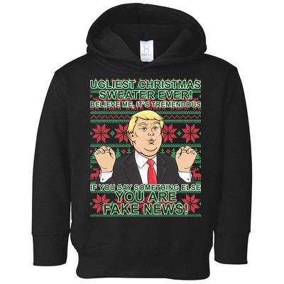 Ugly Christmas Sweater Fake News Trump Toddler Hoodie