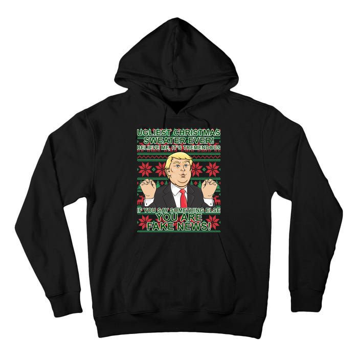 Ugly Christmas Sweater Fake News Trump Tall Hoodie