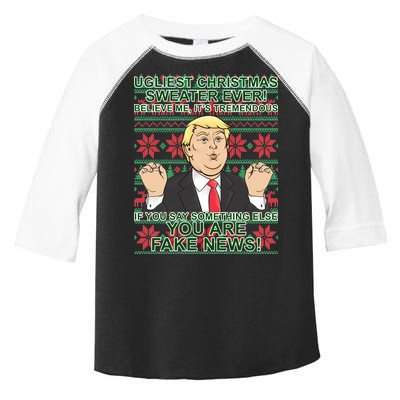 Ugly Christmas Sweater Fake News Trump Toddler Fine Jersey T-Shirt