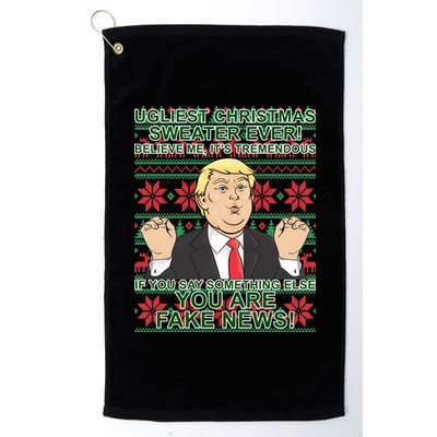 Ugly Christmas Sweater Fake News Trump Platinum Collection Golf Towel