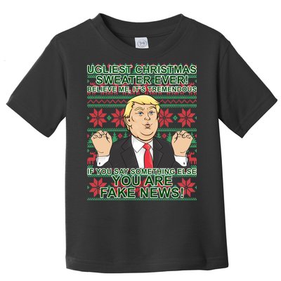 Ugly Christmas Sweater Fake News Trump Toddler T-Shirt