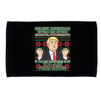 Ugly Christmas Sweater Fake News Trump Microfiber Hand Towel