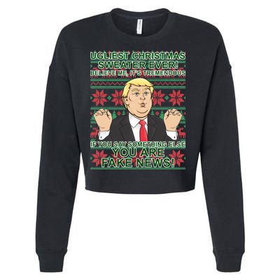 Ugly Christmas Sweater Fake News Trump Cropped Pullover Crew