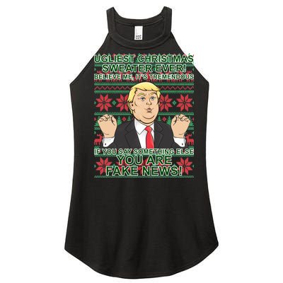 Ugly Christmas Sweater Fake News Trump Women's Perfect Tri Rocker Tank