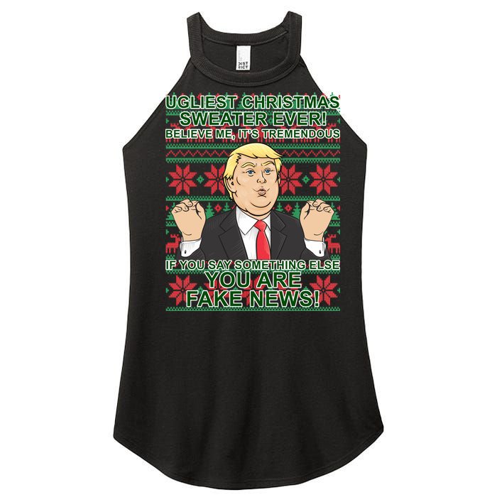 Ugly Christmas Sweater Fake News Trump Women's Perfect Tri Rocker Tank