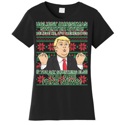 Ugly Christmas Sweater Fake News Trump Women's T-Shirt