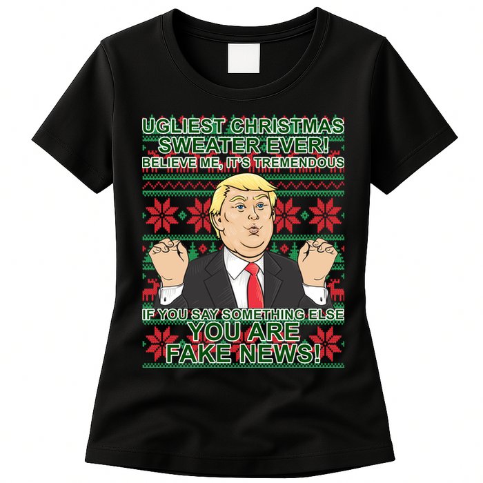 Ugly Christmas Sweater Fake News Trump Women's T-Shirt