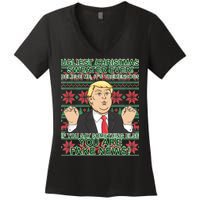 Ugly Christmas Sweater Fake News Trump Women's V-Neck T-Shirt